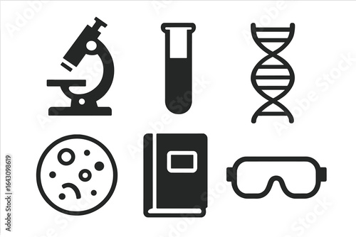 Science tools and symbols in a laboratory setting representing research and experimentation