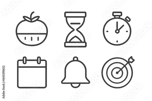 Icons representing time management tools for productivity and organization in daily life routines