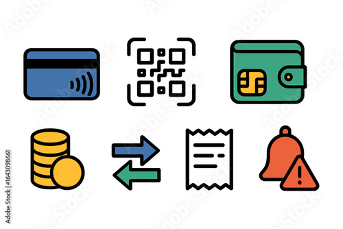 Digital payment icons representing modern financial transactions and money management tools for users