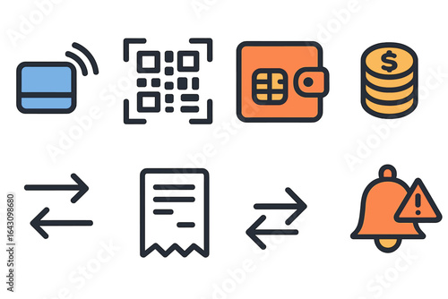 Digital payment icons illustrating modern transaction methods and financial technology concepts