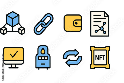 Visual representation of blockchain concepts including assets, transactions, and digital wallets for educational purposes