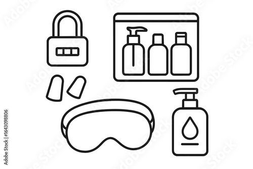 Wellness kit for relaxation and self-care including sleep mask, ear plugs, and skincare products in a spa-like setting