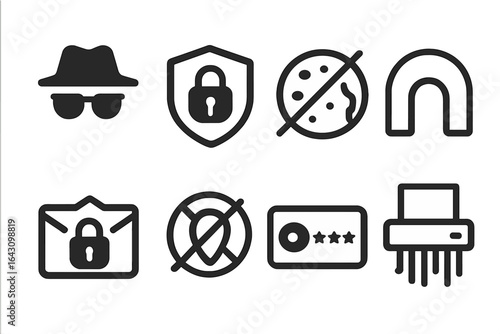 Security icons representing data protection, privacy, and cyber safety in a digital environment