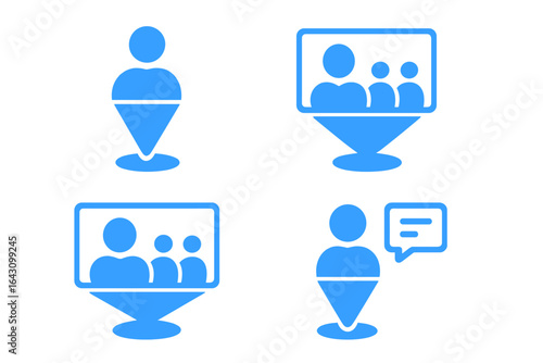 Icons representing virtual meetings and online communication for remote collaboration and engagement