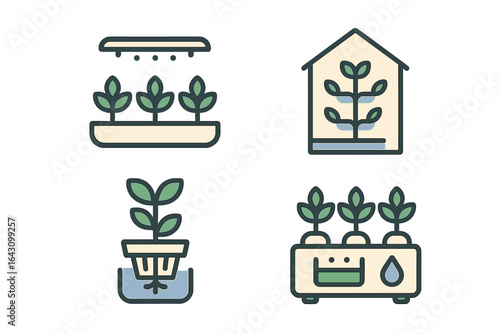 Illustration showcases various hydroponic gardening setups in a modern home environment