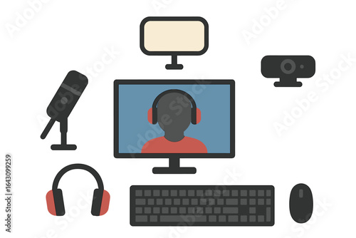 Creative workspace setup for remote communication with audio and video equipment