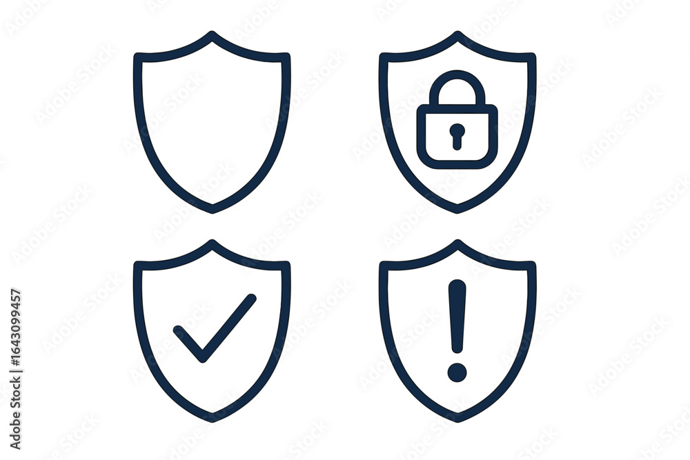Shield icons representing security, trust, protection, and alerts in a digital context Shield icons representing security, trust, protection, and alerts in a digital context