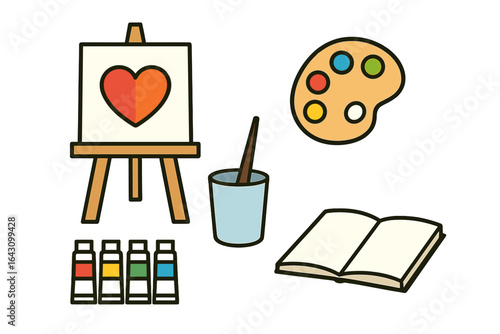Creative art supplies displayed on a table inviting artistic expression in a cozy studio setting