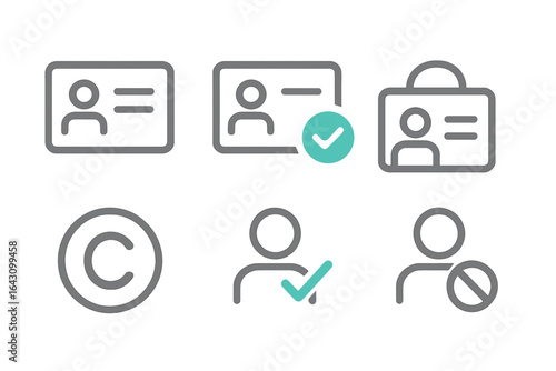 Various identification card symbols and icons displayed together in a simple layout on a digital background