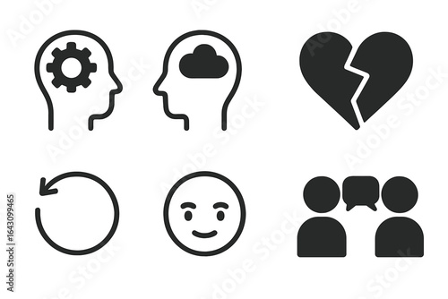 Various emotional and cognitive icons depicting concepts of thought, communication, and interpersonal relationships