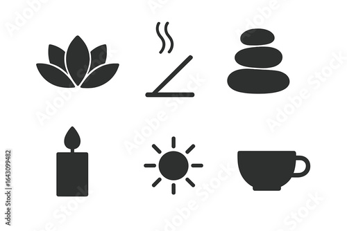 Symbols of relaxation and mindfulness in a serene setting featuring nature elements and calming objects