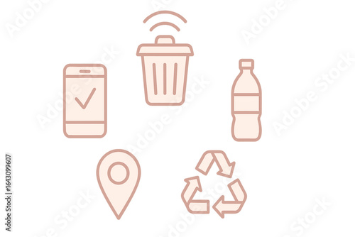 Mobile technology and recycling symbols promoting sustainability in urban living with contrasting items