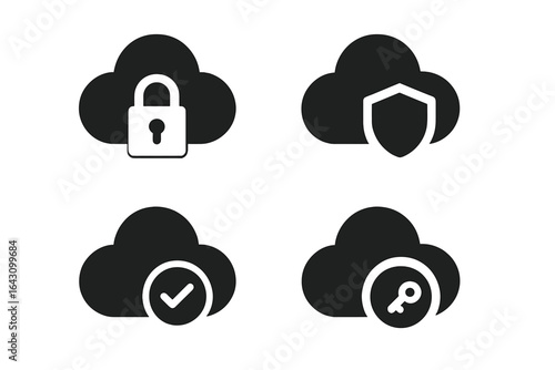 Various cloud security icons representing data protection and access control measures in a digital environment