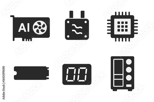 Graphic representation of various computer hardware components related to artificial intelligence and processing capabilities