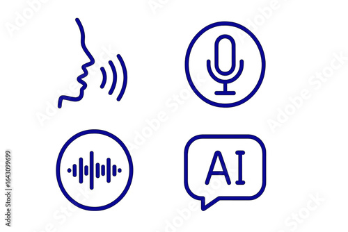 Innovative technology icons showcasing voice recognition and artificial intelligence features and their applications in modern communication