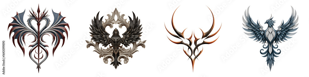 Fototapeta premium Dark Fantasy Emblem Set: Intricate Winged Designs