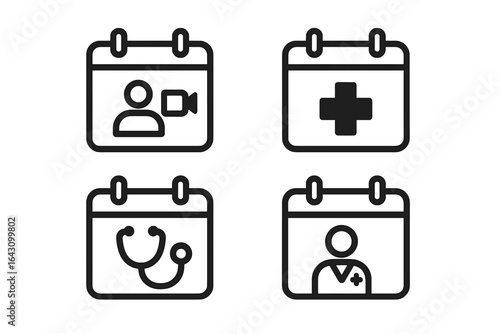 Calendar icons representing telehealth appointments, medical consultations, and healthcare activities throughout the week