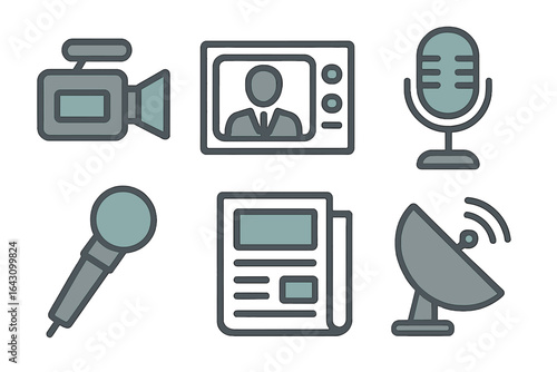 Media tools used for broadcasting news and information in various formats during a modern reporting session