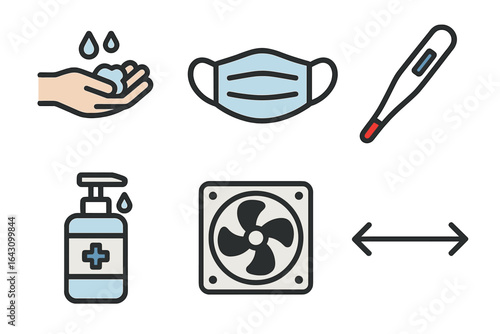Essential health and safety symbols for promoting hygiene and wellness during public health challenges