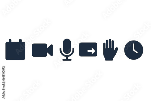Icons representing various communication and scheduling activities including recording and time management