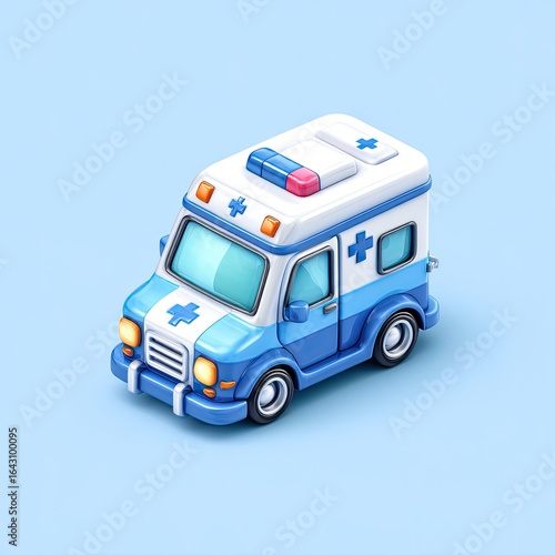 3D isometric stylized ambulance
