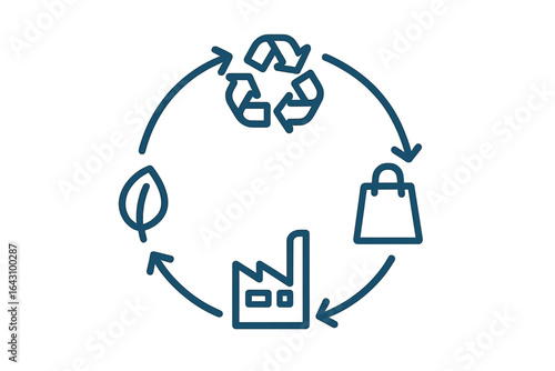 Waste management and recycling process illustration showing circular economy principles in a simple graphic design