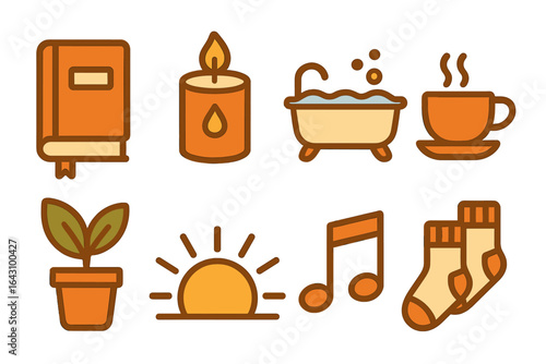 Relaxation and self-care symbols representing comfort and tranquility during a peaceful evening routine