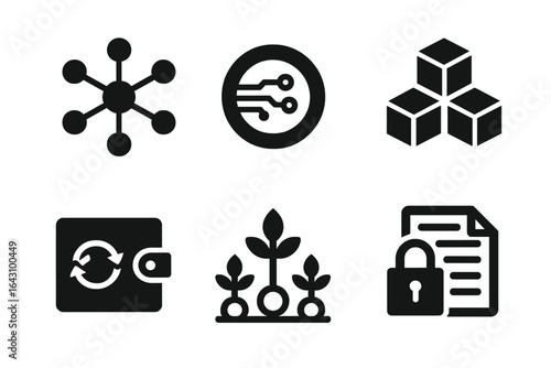 Digital symbols representing technology and nature in a minimalist design for modern applications