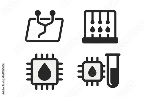 Modern technology icons representing fluid dynamics in engineering applications and scientific innovations