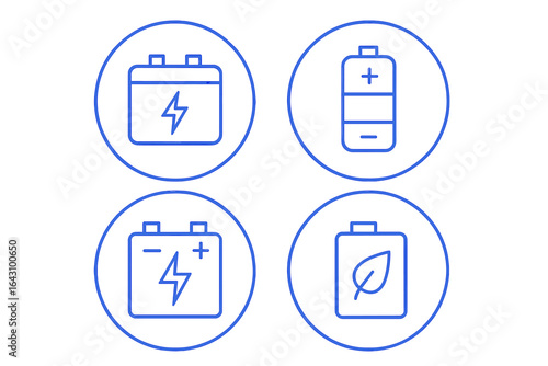 Vector icons of different battery types representing energy storage and power supply concepts in a clean design