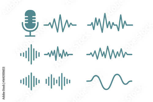 Sound wave patterns and microphone icon illustrating audio concepts and recording techniques