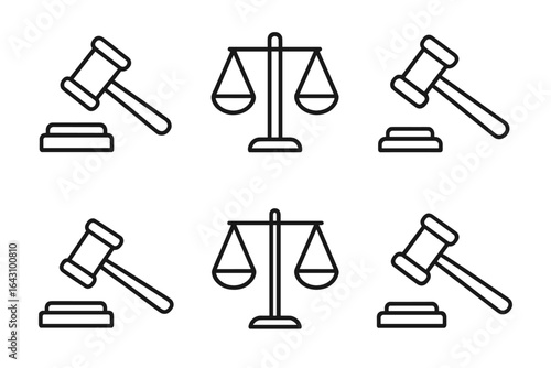 Gavel and scales of justice symbols arranged in a modern, minimalistic style for legal concepts