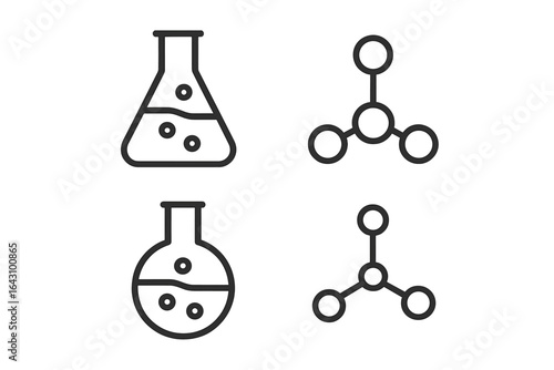 Illustration of laboratory equipment and molecular structures in a scientific context