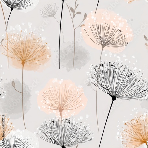 Minimal botanical line art creates a seamless background texture inspired by nature's beauty