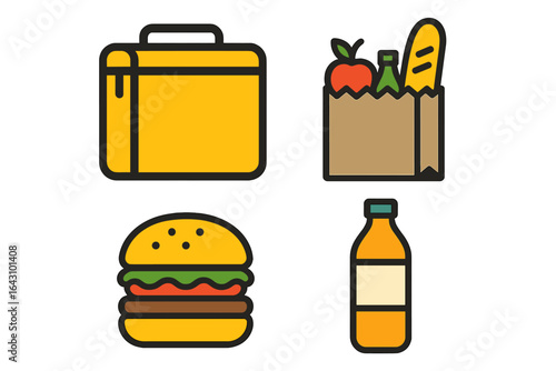 Lunchbox items and snacks arranged in a vibrant graphic layout for meal preparation ideas