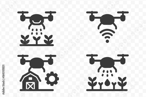 Drones performing agricultural tasks including irrigation and planting crops in modern farming methods