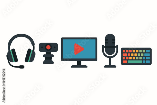 Equipment used for content creation and live streaming in a digital studio setting