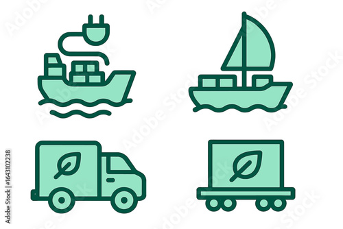 Illustration of various transportation modes for sustainable shipping solutions in logistics sector