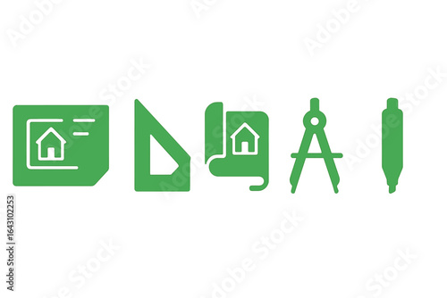 Design tools and symbols used in architecture and real estate focused on home planning and construction