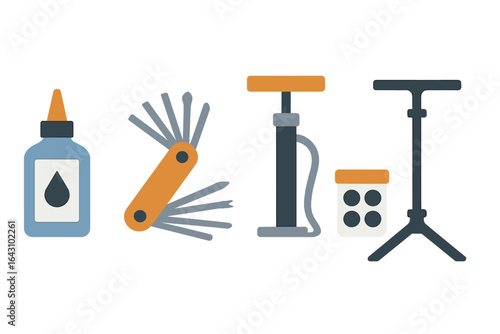 Tools for bike maintenance and repair laid out on a workbench ready for afternoon repairs in a garage