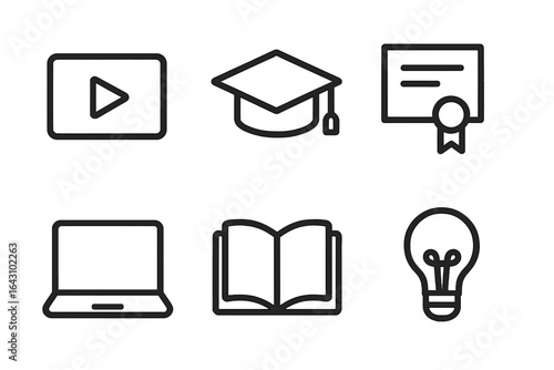 Educational icons representing digital learning tools and resources for students in modern classrooms