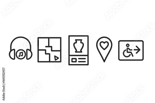 Icon set representing accessibility features and cultural engagement in community spaces