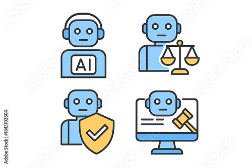 Illustration of AI concepts related to law, fairness, and technology integration in legal systems