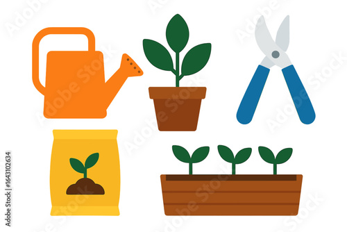 Gardening tools and plants in vibrant colors for nurturing green spaces and home gardens