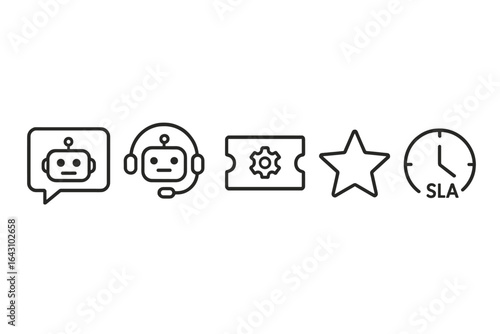 Various icons representing chatbot functionality and service level agreements in digital communication