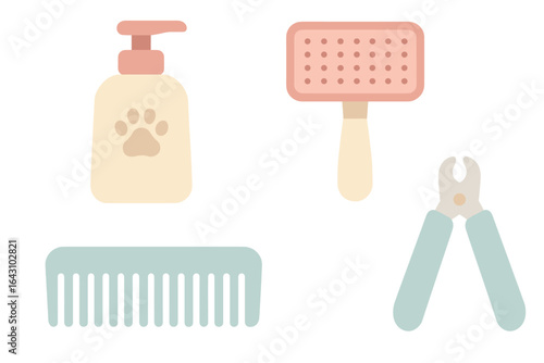 Grooming tools for pets displayed on a clean background with soft colors and minimalist design