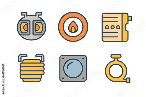 Icons representing various industrial components and tools for mechanical and plumbing applications