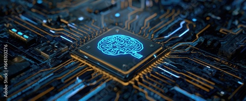 The Brain Symbol on a Circuit Board Representing Artificial Intelligence