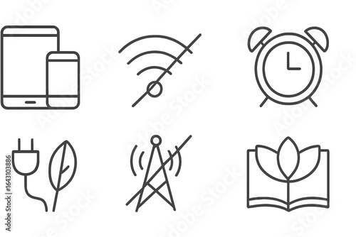 Icons representing technology, connectivity, and sustainability in a minimalistic design