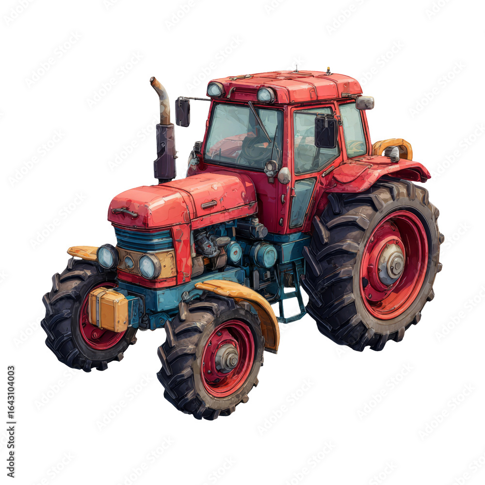 Obraz premium Vintage Red Tractor Isolated on Transparent Background for Use